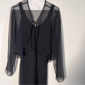 Ursula of Switzerland Size 10 black sheer cross layered column gown with capelet